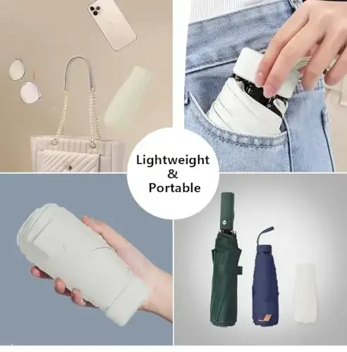 ESUFEIR Mini Travel Sun Umbrella for Purse With Case,Small Compact UV Umbrella Protection Sun,Lightweight Portable Parasol Windproof for Women Men Kids (White) - 6