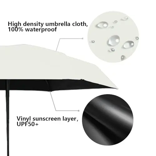ESUFEIR Mini Travel Sun Umbrella for Purse With Case,Small Compact UV Umbrella Protection Sun,Lightweight Portable Parasol Windproof for Women Men Kids (White) - 5