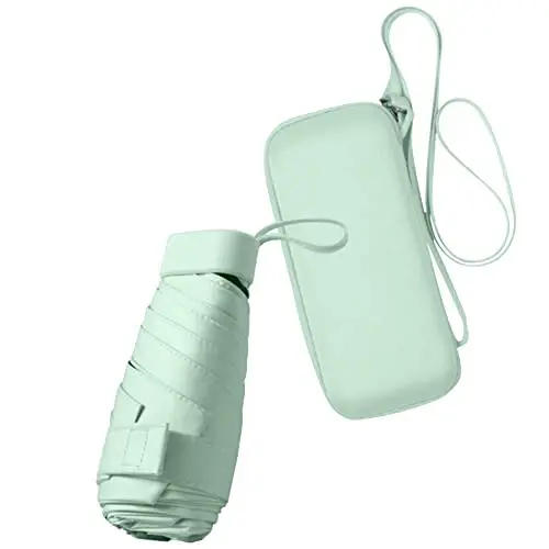 ESUFEIR Mini Travel Sun Umbrella for Purse With Case,Small Compact UV Umbrella Protection Sun,Lightweight Portable Parasol Windproof for Women Men Kids (Green) 