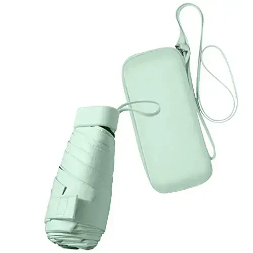 ESUFEIR Mini Travel Sun Umbrella for Purse With Case,Small Compact UV Umbrella Protection Sun,Lightweight Portable Parasol Windproof for Women Men Kids (Green) - ESUFEIR