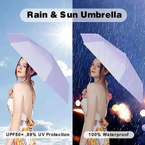 ESUFEIR Mini Travel Sun Umbrella for Purse With Case,Small Compact UV Umbrella Protection Sun,Lightweight Portable Parasol Windproof for Women Men Kids (Purple) - 3