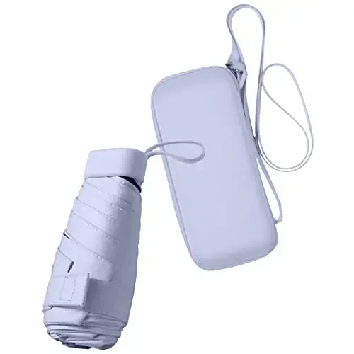 ESUFEIR Mini Travel Sun Umbrella for Purse With Case,Small Compact UV Umbrella Protection Sun,Lightweight Portable Parasol Windproof for Women Men Kids (Purple) 