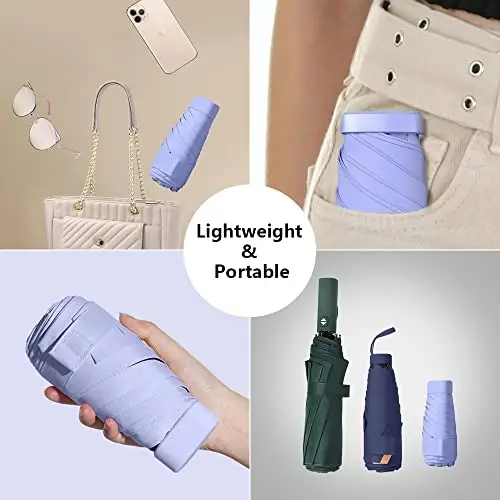 ESUFEIR Mini Travel Sun Umbrella for Purse With Case,Small Compact UV Umbrella Protection Sun,Lightweight Portable Parasol Windproof for Women Men Kids (Purple) - 5