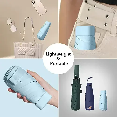 ESUFEIR Mini Travel Sun Umbrella for Purse With Case,Small Compact UV Umbrella Protection Sun,Lightweight Portable Parasol Windproof for Women Men Kids (syblue) - 5