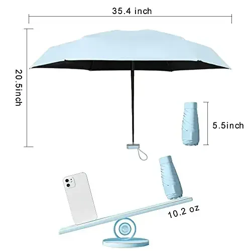 ESUFEIR Mini Travel Sun Umbrella for Purse With Case,Small Compact UV Umbrella Protection Sun,Lightweight Portable Parasol Windproof for Women Men Kids (syblue) - 6