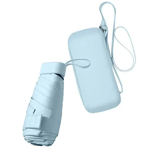 ESUFEIR Mini Travel Sun Umbrella for Purse With Case,Small Compact UV Umbrella Protection Sun,Lightweight Portable Parasol Windproof for Women Men Kids (syblue) 