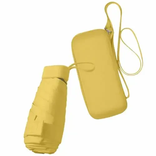 ESUFEIR Mini Travel Sun Umbrella for Purse With Case,Small Compact UV Umbrella Protection Sun,Lightweight Portable Parasol Windproof for Women Men Kids (Yellow) - 1
