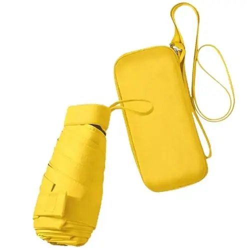 ESUFEIR Mini Travel Sun Umbrella for Purse With Case,Small Compact UV Umbrella Protection Sun,Lightweight Portable Parasol Windproof for Women Men Kids (Yellow) - ESUFEIR