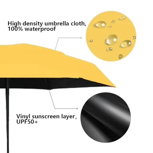 ESUFEIR Mini Travel Sun Umbrella for Purse With Case,Small Compact UV Umbrella Protection Sun,Lightweight Portable Parasol Windproof for Women Men Kids (Yellow) - 4