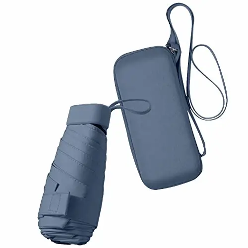 ESUFEIR Mini Travel Sun Umbrella for Purse With Case, Small Compact UV Umbrella Protection Sun, Lightweight Portable Parasol Windproof for Women Men Kids (Haze blue) - ESUFEIR