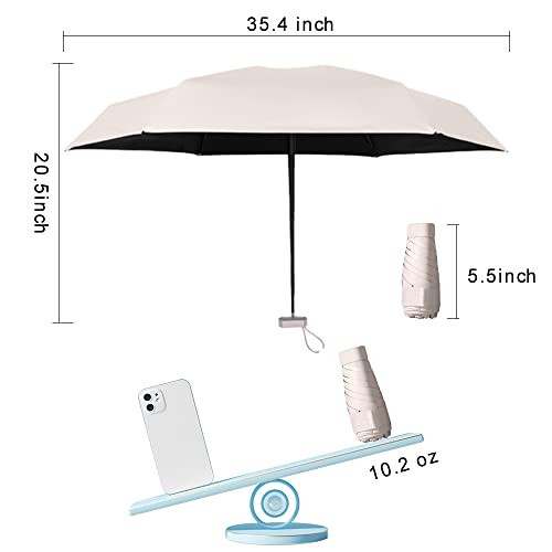 ESUFEIR Mini Travel Sun Umbrella for Purse With Case,Small Compact UV Umbrella Protection Sun,Lightweight Portable Parasol Umbrella Windproof for Women Men Kids (Beige) - 6