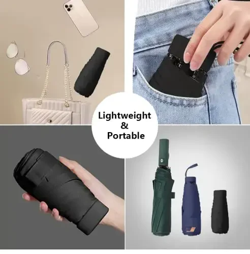 ESUFEIR Mini Travel Sun Umbrella for Purse With Case,Small Compact UV Umbrella Protection Sun,Lightweight Portable Parasol Windproof for Women Men Kids (Black) - 5