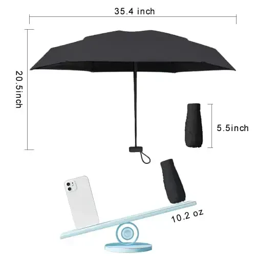 ESUFEIR Mini Travel Sun Umbrella for Purse With Case,Small Compact UV Umbrella Protection Sun,Lightweight Portable Parasol Windproof for Women Men Kids (Black) - 6