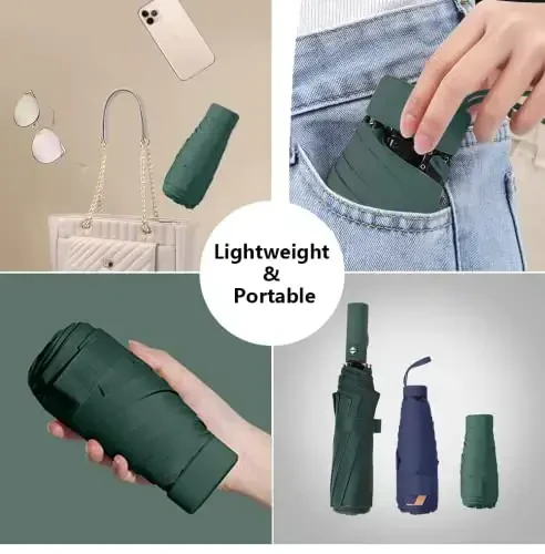 ESUFEIR Mini Travel Sun Umbrella for Purse With Case,Small Compact UV Umbrella Protection Sun,Lightweight Portable Parasol Windproof for Women Men Kids (Dark green) - 5