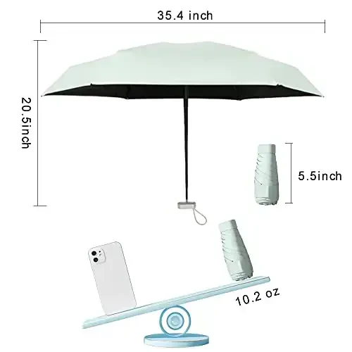 ESUFEIR Mini Travel Sun Umbrella for Purse With Case,Small Compact UV Umbrella Protection Sun,Lightweight Portable Parasol Windproof for Women Men Kids (Green) - 6