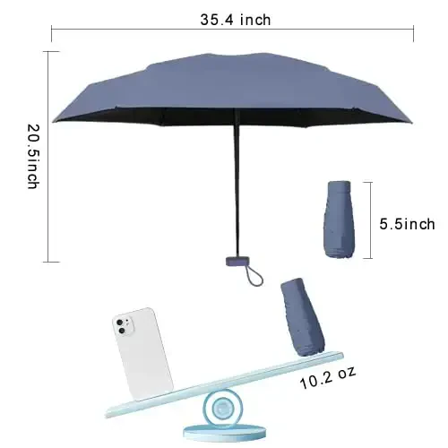 ESUFEIR Mini Travel Sun Umbrella for Purse With Case,Small Compact UV Umbrella Protection Sun,Lightweight Portable Parasol Windproof for Women Men Kids (Haze blue) - 6
