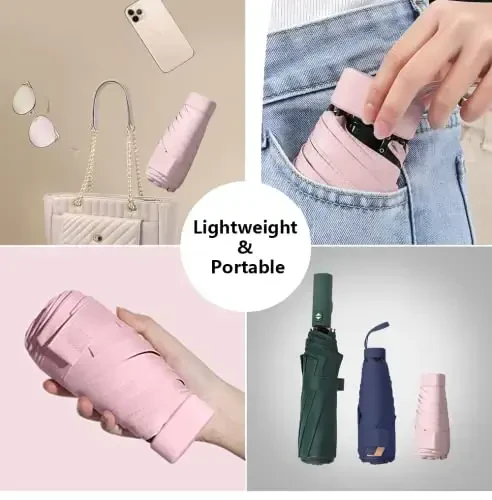 ESUFEIR Mini Travel Sun Umbrella for Purse With Case,Small Compact UV Umbrella Protection Sun,Lightweight Portable Parasol Windproof for Women Men Kids (Pink) - 5