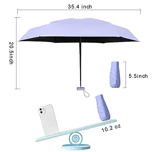 ESUFEIR Mini Travel Sun Umbrella for Purse With Case,Small Compact UV Umbrella Protection Sun,Lightweight Portable Parasol Windproof for Women Men Kids (Purple) - 6