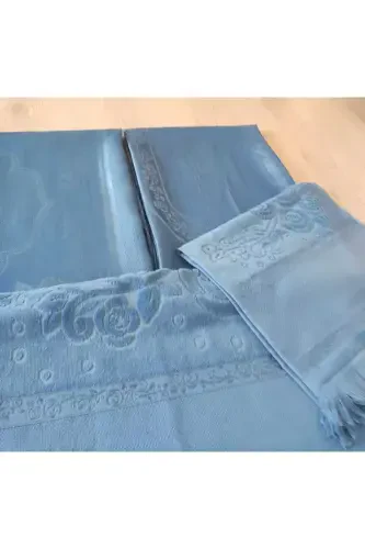 Etamin Embroidery Prayer Set Bundle Prayer Rug 2 Towels-blue - GONCA TEKSTİL (1)