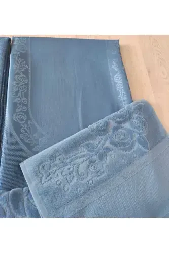 Etamin Embroidery Prayer Set Bundle Prayer Rug 2 Towels-blue - 3