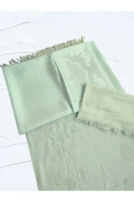 Etamin Embroidery Prayer Set Bundle Prayer Rug 2 Towels-Green - 1