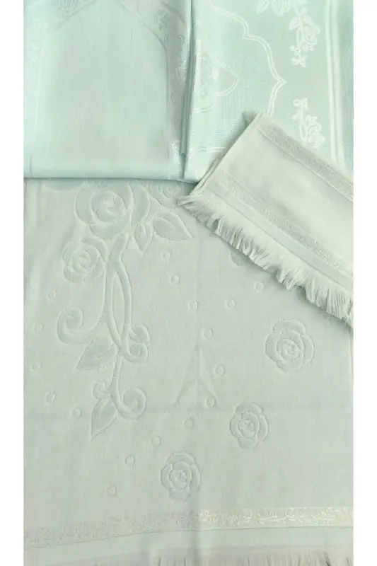 Etamin Embroidery Prayer Set Bundle Prayer Rug 2 Towels-Green - 2
