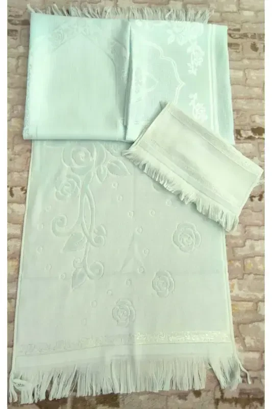 Etamin Embroidery Prayer Set Bundle Prayer Rug 2 Towels-Green - 3