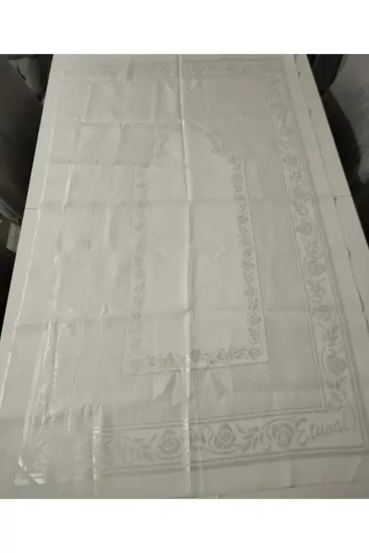 ETAMIN EMBROIDERY SINGLE PRAYER RUG AND SMALL LARGE TOWEL . EMBROIDERY PRAYER RUG AND TOWEL 3-PIECE SET.-CAPPUCCINO - 5