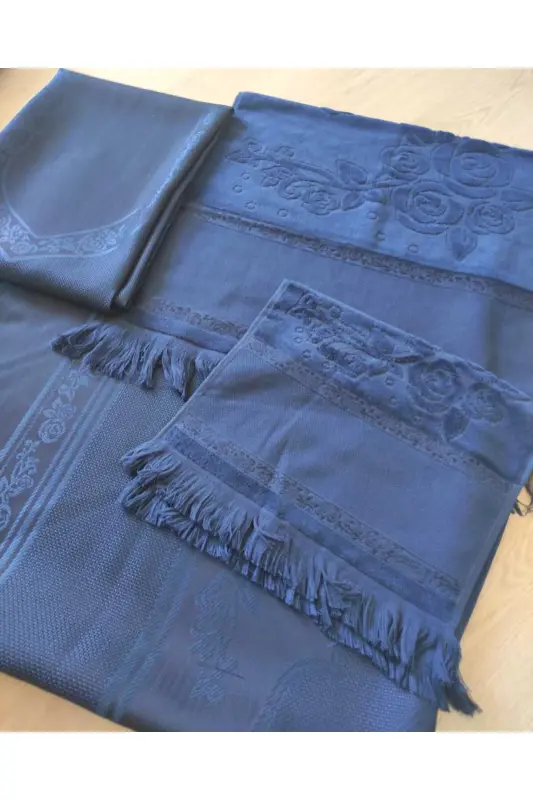 Etamin İşlemelik Seccade Takımı Bohça Seccade 2 Havlu-lacivert - GONCA TEKSTİL