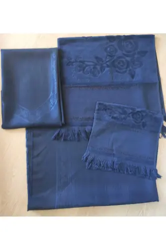 Etamin İşlemelik Seccade Takımı Bohça Seccade 2 Havlu-lacivert - GONCA TEKSTİL (1)