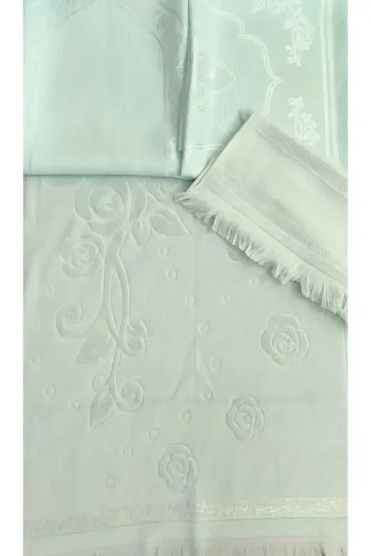 Etamin İşlemelik Seccade Takımı Bohça Seccade 2 Havlu-Yeşil - 2