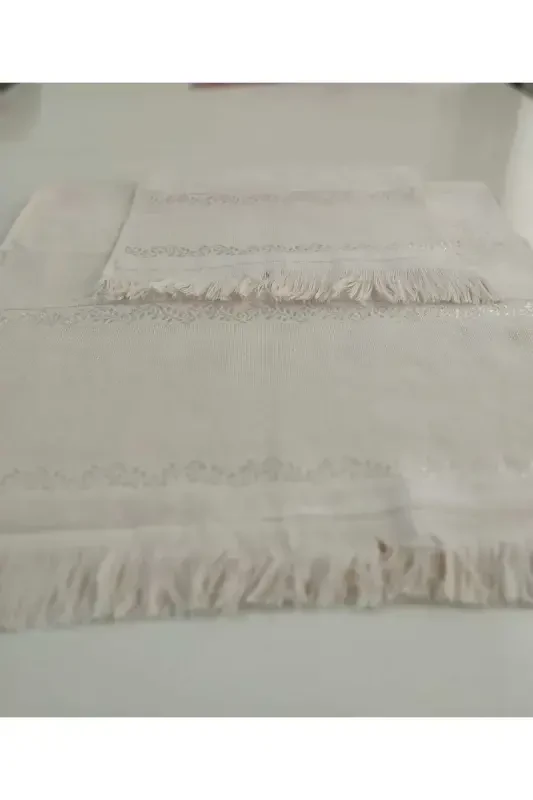 ETAMİN İŞLEMELİK TEK SECCADE VE KÜÇÜK BÜYÜK HAVLU . İŞLEMELİK SECCADE VE HAVLU 3 LÜ SET.-KAPPİÇİNO - 4