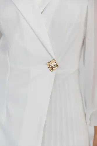 Eteği Piliseli Kruvaze Ceket Yaka Kolları Tül Detaylı Beyaz Abiye Elbise 24K2169-BEYAZ - LOVEBOX (1)