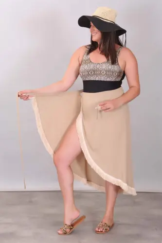 Eteği Püsküllü Bej Pareo - 3