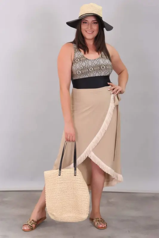Eteği Püsküllü Bej Pareo - 5