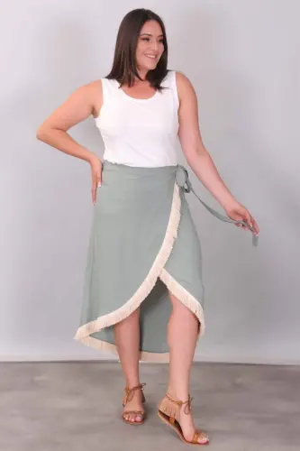 Eteği Püsküllü Mint Yeşili Pareo - BÜYÜKBEDENIZ (1)