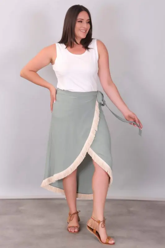 Eteği Püsküllü Mint Yeşili Pareo - 2