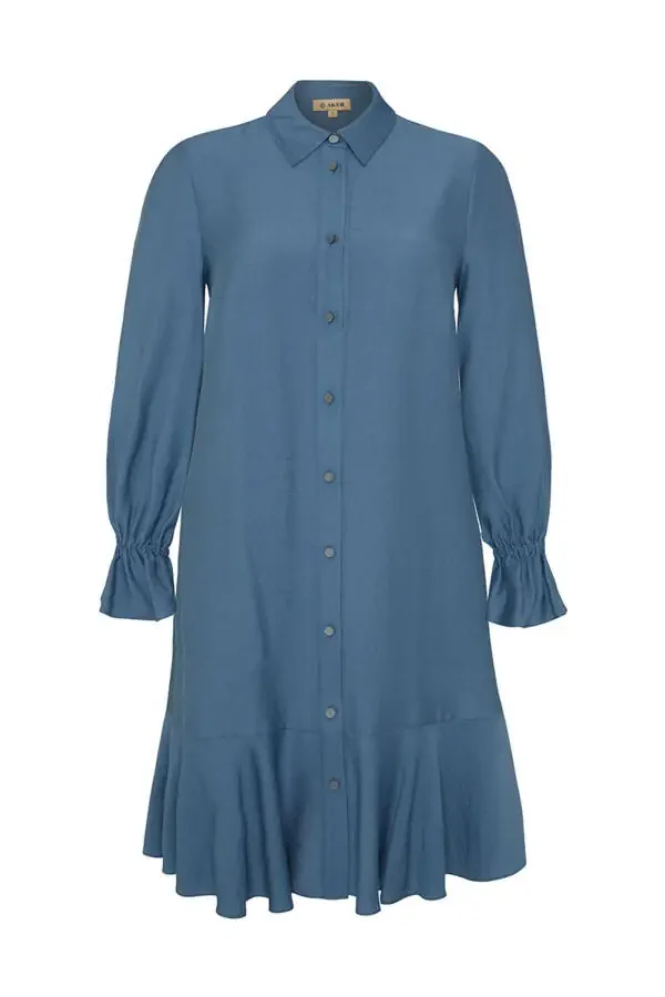 Etek Uchi Volanli Tunik-Indigo - 1