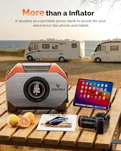 ETENWOLF Vortex S6 Tire Inflator Portable Air Compressor for Heavy-Duty Vehicles, Cordless Air Pump for Car & Inflatables with 19200 mAh Battery, 100% Duty Cycle & Dual Cylinder Bike Pump, Dark Cyan - 6