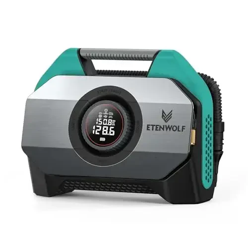 ETENWOLF Vortex S6 og'ir yuk mashinalari uchun portativ havo kompressori, simsiz havo nasosi, 19200 mAh batareyali, 100% ish davri va ikki silindrli velosiped nasosi, to'q ko'k - ETENWOLF