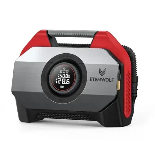 ETENWOLF Vortex S6 Og'ir yuk mashinalari uchun portativ havo kompressori, simsiz havo nasosi, 19200 mAh batareyali avtomobil va puflanadigan moslamalar uchun, 100% ish aylanishi va qo'sh silindrli velosiped nasosi, qizil - 1