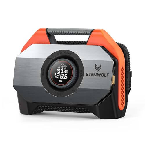 ETENWOLF VORTEX S6 Shinalarni To'ldirish Portativ Havo Kompressori Og'ir Avtomobillar uchun, Simsiz Havo Nasosi Avtomobil va Shishiriladigan narsalar uchun 19200 mA/soat Batareya bilan, 100% Ish Sikli va Ikkita Silindrli Velosiped Nasosi, Yorqin Apelsin - 1