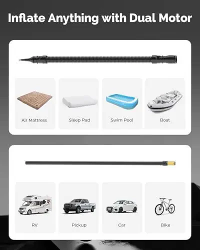 ETENWOLF VORTEX S6 Shinalarni To'ldirish Portativ Havo Kompressori Og'ir Avtomobillar uchun, Simsiz Havo Nasosi Avtomobil va Shishiriladigan narsalar uchun 19200 mA/soat Batareya bilan, 100% Ish Sikli va Ikkita Silindrli Velosiped Nasosi, Yorqin Apelsin - 4