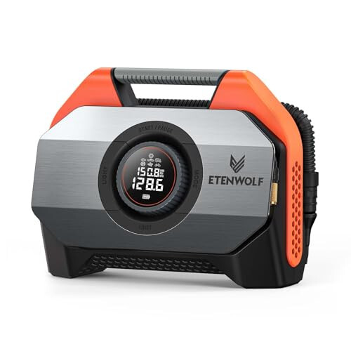 ETENWOLF VORTEX S6 Tire Inflator Portable Air Compressor for Heavy-duty Vehicle, Cordless Air Pump for Car & Inflatables with 19200 mAh Battery, 100% Duty Cycle & Dual Cylinder Bike Pump, Vivid Orange - ETENWOLF