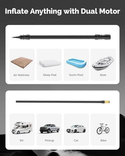 ETENWOLF VORTEX S6 Tire Inflator Portable Air Compressor for Heavy-duty Vehicle, Cordless Air Pump for Car & Inflatables with 19200 mAh Battery, 100% Duty Cycle & Dual Cylinder Bike Pump, Vivid Orange - 4