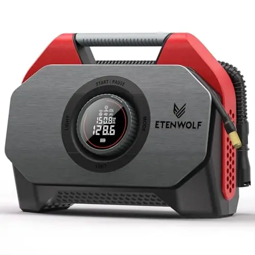 ETENWOLF Vortex S6SE Cordless Tire Inflator Portable Air Compressor, 160 PSI Air Pump for Car Tires with 15600 mAh Battery, 100% Duty Cycle & Dual Cylinder, Air Pump for Heavy-Duty Vehicle, Red - ETENWOLF