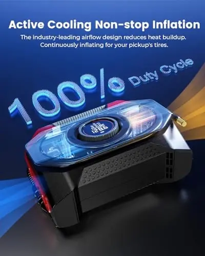 ETENWOLF Vortex S6SE Cordless Tire Inflator Portable Air Compressor, 160 PSI Air Pump for Car Tires with 15600 mAh Battery, 100% Duty Cycle & Dual Cylinder, Air Pump for Heavy-Duty Vehicle, Red - 6