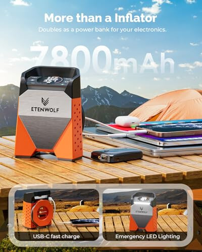 ETENWOLF ZEPHYR S3 Tire Inflator Portable Air Compressor, 1 Min Fast Inflation and 100% Duty Cycle, 160 PSI Air Pump for Cars, SUVs, Bikes, Balls (Vivid Orange) - 5