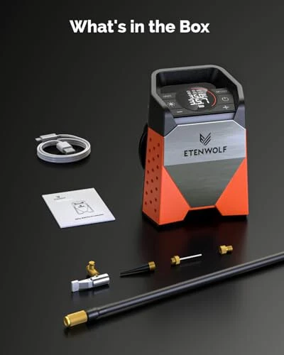 ETENWOLF ZEPHYR S3 Shinalar uchun Portativ Kompressor, 1 daqiqada tez shishirish va 100% ish sikli, Avtomobillar, SUVlar, Velosipedlar, To'plar uchun 160 PSI Havo pompasi (Yorqin to'q sariq) - 6