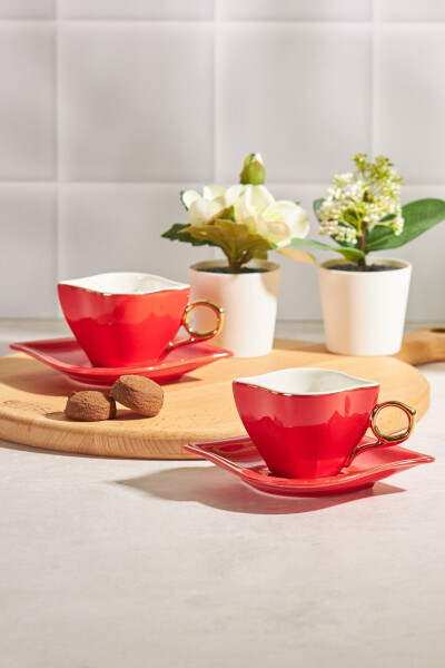 Eternal Love 2 Person Coffee Cup Set Red 100 ml - EMSAN